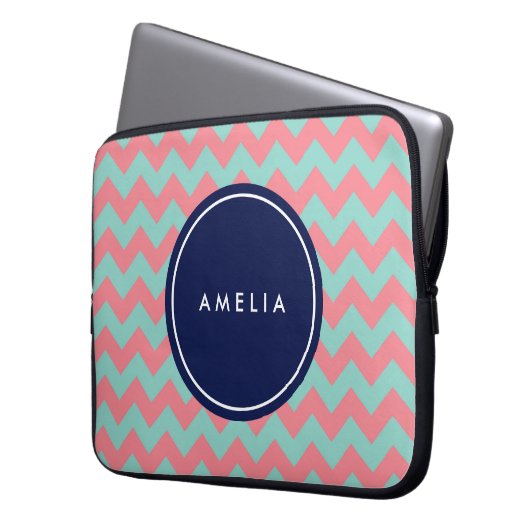 Monogramm mit personalisiertem Namen Light Blue &  Laptopschutzhülle (Vorderseite Links)