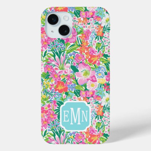 Monogramm mit rosa Blumenmuster Case-Mate iPhone Hülle (Rückseite)