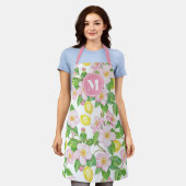 Monogramm mit rosa floralem Zitronenmuster Schürze (Getragen)