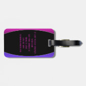 Monogramm mit rosa Lila und schwarzen Namen Gepäckanhänger (Rückseite horizontal)