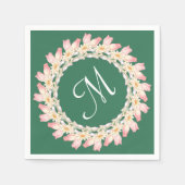 Monogramm mit rosa Rosen und Aquarellrahmen Serviette (Vorderseite)