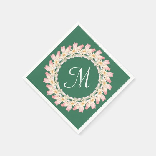 Monogramm mit rosa Rosen und Aquarellrahmen Serviette (Ecke)