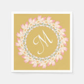 Monogramm mit rosa Rosen und Aquarellrahmen Serviette (Vorderseite)