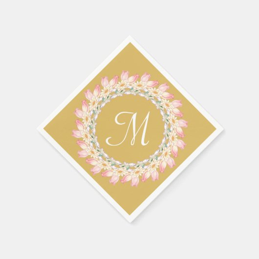 Monogramm mit rosa Rosen und Aquarellrahmen Serviette (Ecke)