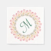 Monogramm mit rosa Rosen und Aquarellrahmen Serviette (Vorderseite)