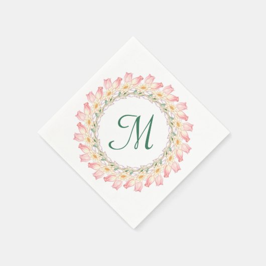 Monogramm mit rosa Rosen und Aquarellrahmen Serviette (Ecke)