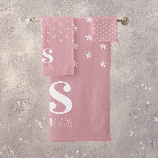 Monogramm mit rosa Sternen Badhandtuch Set