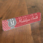 Monogramm mit rotem und grauem geometrischem Muste Namensplakette (Seite)
