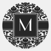 Monogramm mit Schwarz-Weiß-Damast Runder Aufkleber (Vorderseite)