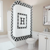 Monogramm mit Schwarz-weißem Buffalo-Karo-Grenze Duschvorhang (Beispiel)