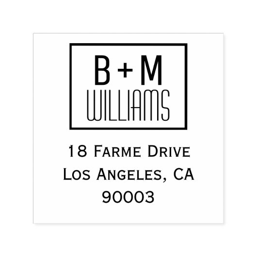 Monogramm mit schwarz-weißem Rücksendeadresse Permastempel (Design)