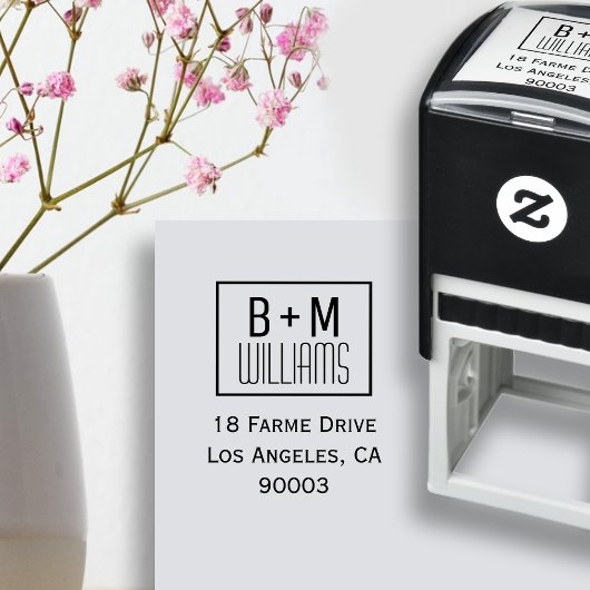 Monogramm mit schwarz-weißem Rücksendeadresse Permastempel