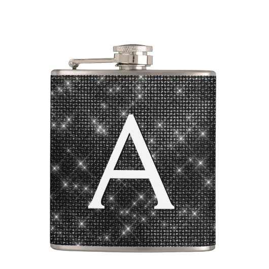 Monogramm mit schwarzem und weißem Sparkle und Anf Flachmann (Vorderseite)