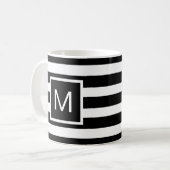 Monogramm mit schwarzem und weißem Streifen Kaffeetasse (Vorderseite Links)