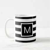 Monogramm mit schwarzem und weißem Streifen Kaffeetasse (Links)