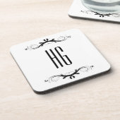 Monogramm mit schwarzen Akzenten Getränkeuntersetzer (Linke Seite)
