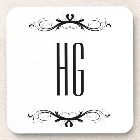 Monogramm mit schwarzen Akzenten Getränkeuntersetzer (Vorderseite)