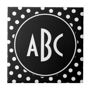 Monogramm mit schwarzen und weißen Punkten Fliese