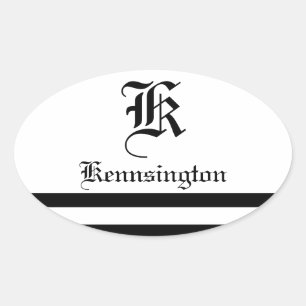 "Monogramm mit Streifen im Hochzeitsstich"-Schrift Ovaler Aufkleber