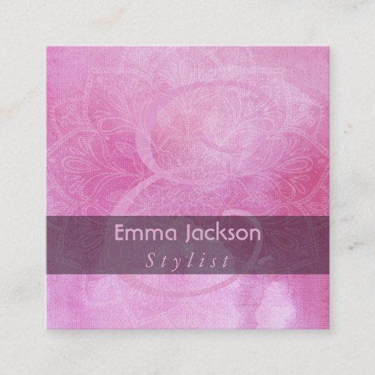 Monogramm mit strukturierter Mandala u. rosa Quadratische Visitenkarte (Vorderseite)