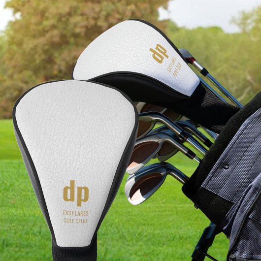 Monogramm mit weißem Leder und Personalisierter Na Golf Headcover