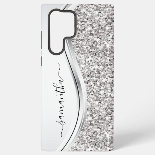 Monogramm mit weißem Metallic-Glitzer Samsung Galaxy Hülle (Rückseite)