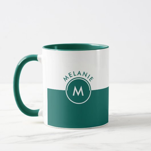 Monogramm mit weißem und Jäger-grünem Trennbildsch Tasse (Links)