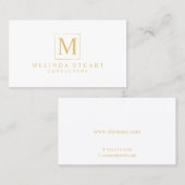 Monogramm mit weißer und goldener Eleganz Visitenkarte (Vorne/Hinten)