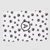 Monogramm mit weißer und schwarzer Paw Golfhandtuch (Horizontal)