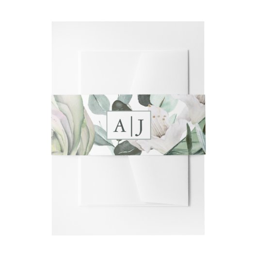 Monogramm mit White Floral Wedding Einladungsbanderole (Vorderseite Beispiel)