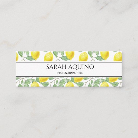 Monogramm mit Zitronenmuster und Blätter Mini Visitenkarte (Vorderseite)