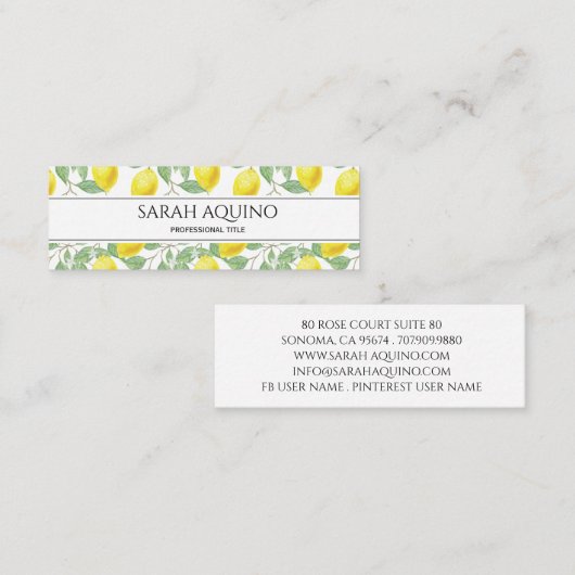 Monogramm mit Zitronenmuster und Blätter Mini Visitenkarte (Vorne/Hinten)