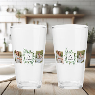 Monogramm mit zwei Fotos Personalisierter Grünra Glas