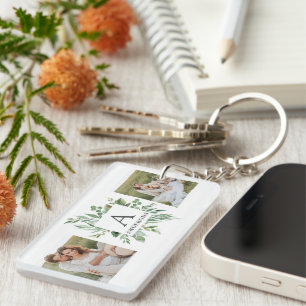 Monogramm mit zwei Fotos Personalisierter Grünra Schlüsselanhänger