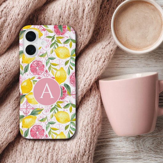 Monogramm Mittelmeer Stil Zitronen Muster iPhone 16 Hülle