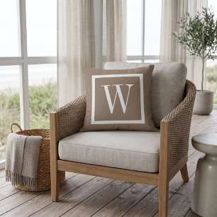Monogramm Mocha Brown und White Preppy Square Kissen