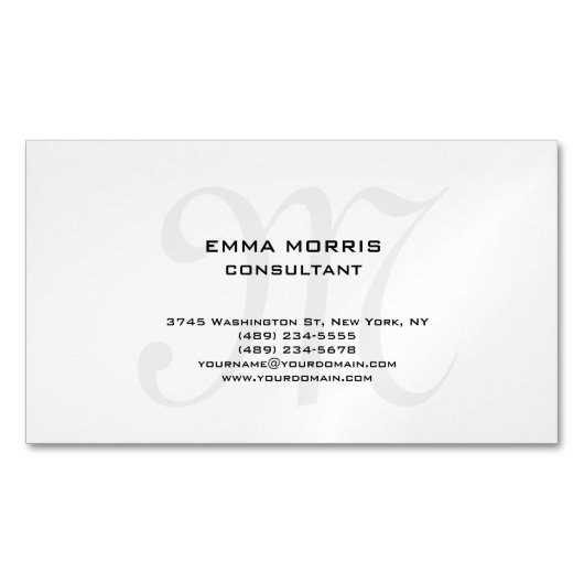 Monogramm modern einfache Minimalist Plain Magnetische Visitenkarte (Vorderseite)