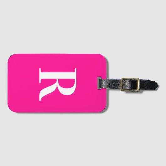 Monogramm Modern einfaches Hot Pink Gepäckanhänger (Vorderseite (Horizontal))