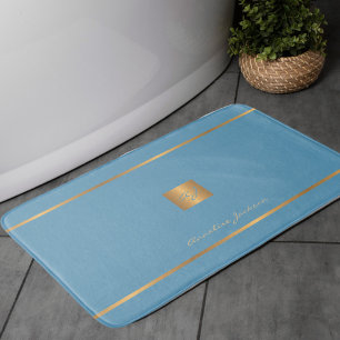 Monogramm modern elegant glänzend blau und gold badematte