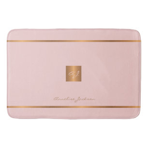 Monogramm modern elegant glänzend rosa und gold badematte