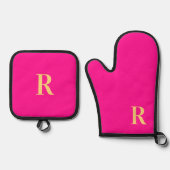 Monogramm Modern Hot Pink Ofenhandschuh & Topflappen-Set (Vorderseite)