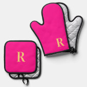 Monogramm Modern Hot Pink Ofenhandschuh & Topflappen-Set (Vorderseite/Rückseite)