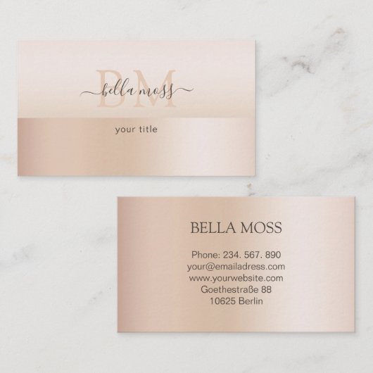 Monogramm Modern Minimal Beige Visitenkarte (Vorne/Hinten)