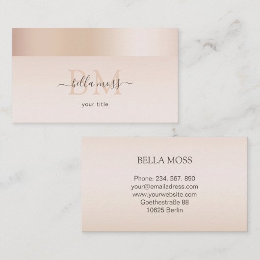 Monogramm Modern Minimal Beige Visitenkarte (Vorne/Hinten)