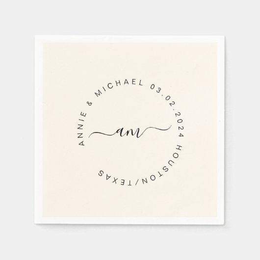 Monogramm, modern, minimale Hochzeit Serviette (Vorderseite)