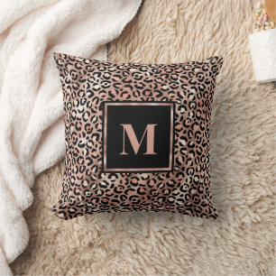 Monogramm Modern Roségold Leopardenprint Kissen