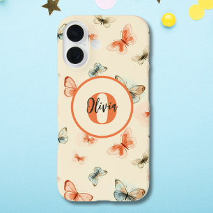 Monogramm Moderne Aquarell-Schmetterlinge iPhone 16 Hülle