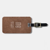 Monogramm Moderne Braun Fauxleder-Textur Gepäckanhänger (Vorderseite horizontal)