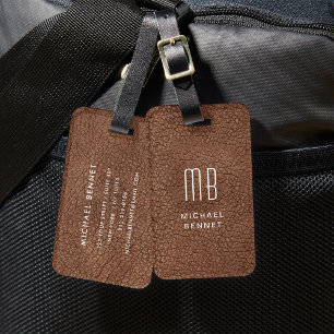 Monogramm Moderne Braun Fauxleder-Textur Gepäckanhänger