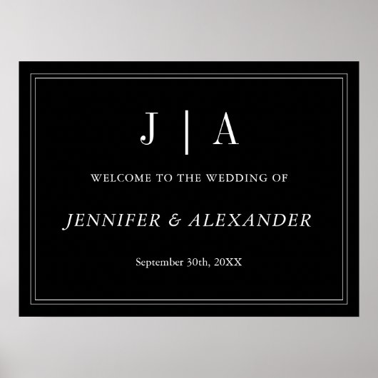 Monogramm Moderne einfache Schwarz-Weiß-Hochzeit Poster (Vorne)